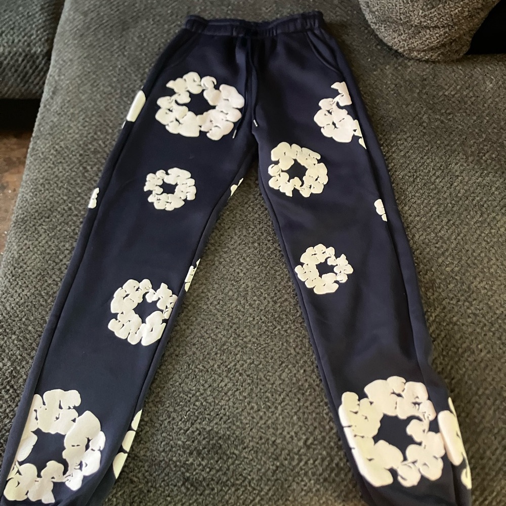 Navy Joggers with White Floral Print
